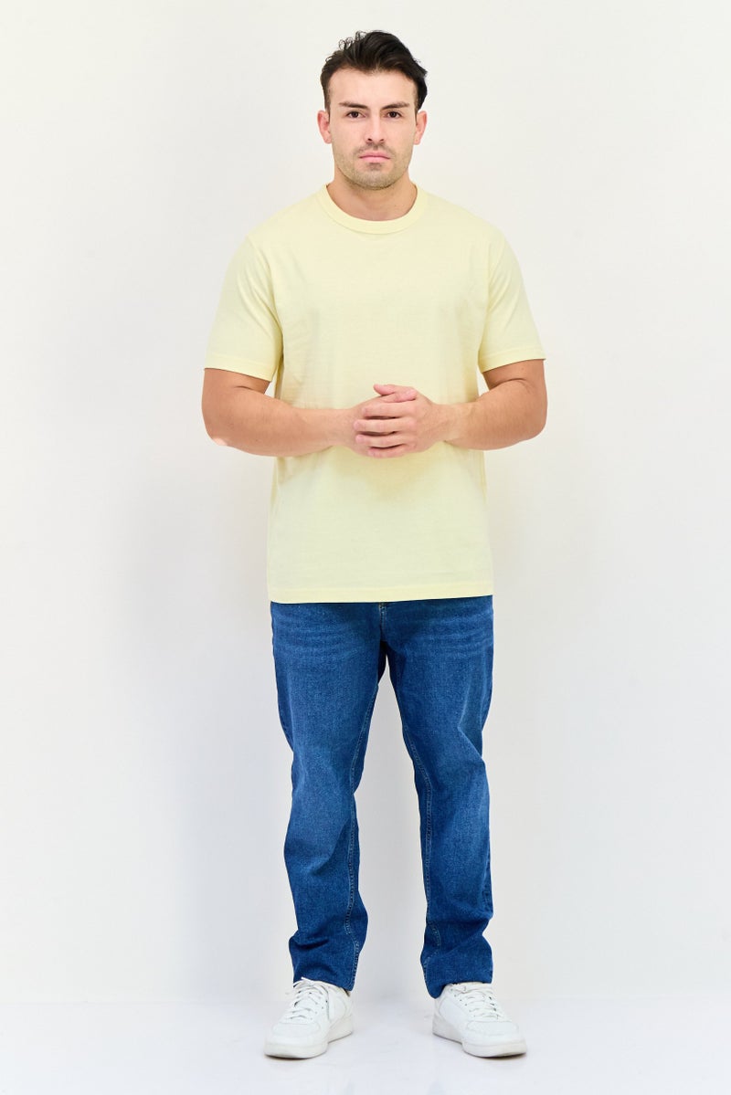 Celio Men Crew Neck Short Sleeve Solid T Shirt, Yellow - Image 3